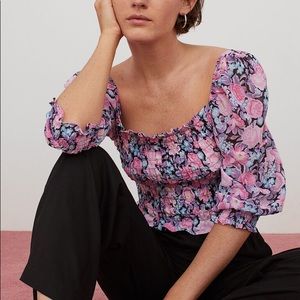 Cropped smocked floral lilac/purple, blue, pink, puffy arms H&M size S